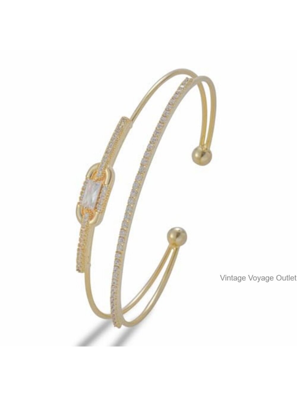 14k Gold Plated Rhinestone Charm Bracelet Women Boho Open Cuff Bangle
